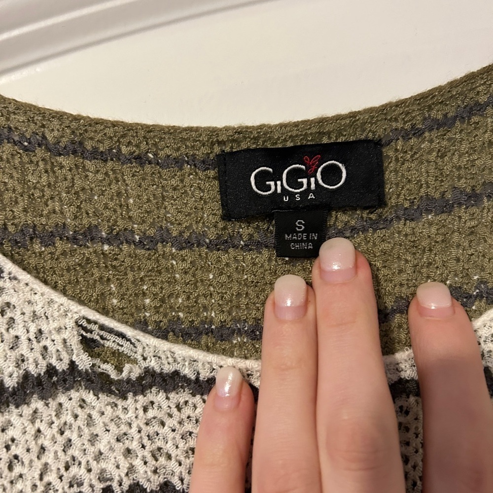 Gigio boutique Striped Knit Sweater - Cream and Olive - small (more like m/l) - Picture 3 of 5